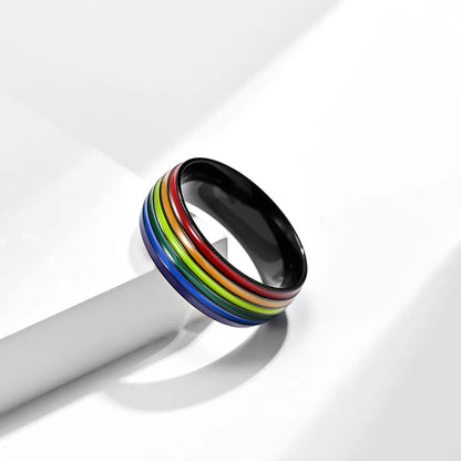 Fashion Rainbow Titanium Steel Rings Epoxy Stainless Steel Rings