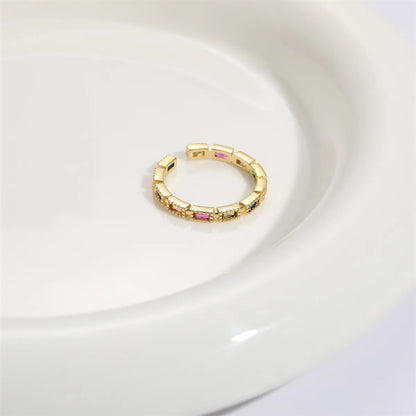 Fashion Rectangle Brass Gold Plated Zircon Open Ring 1 Piece