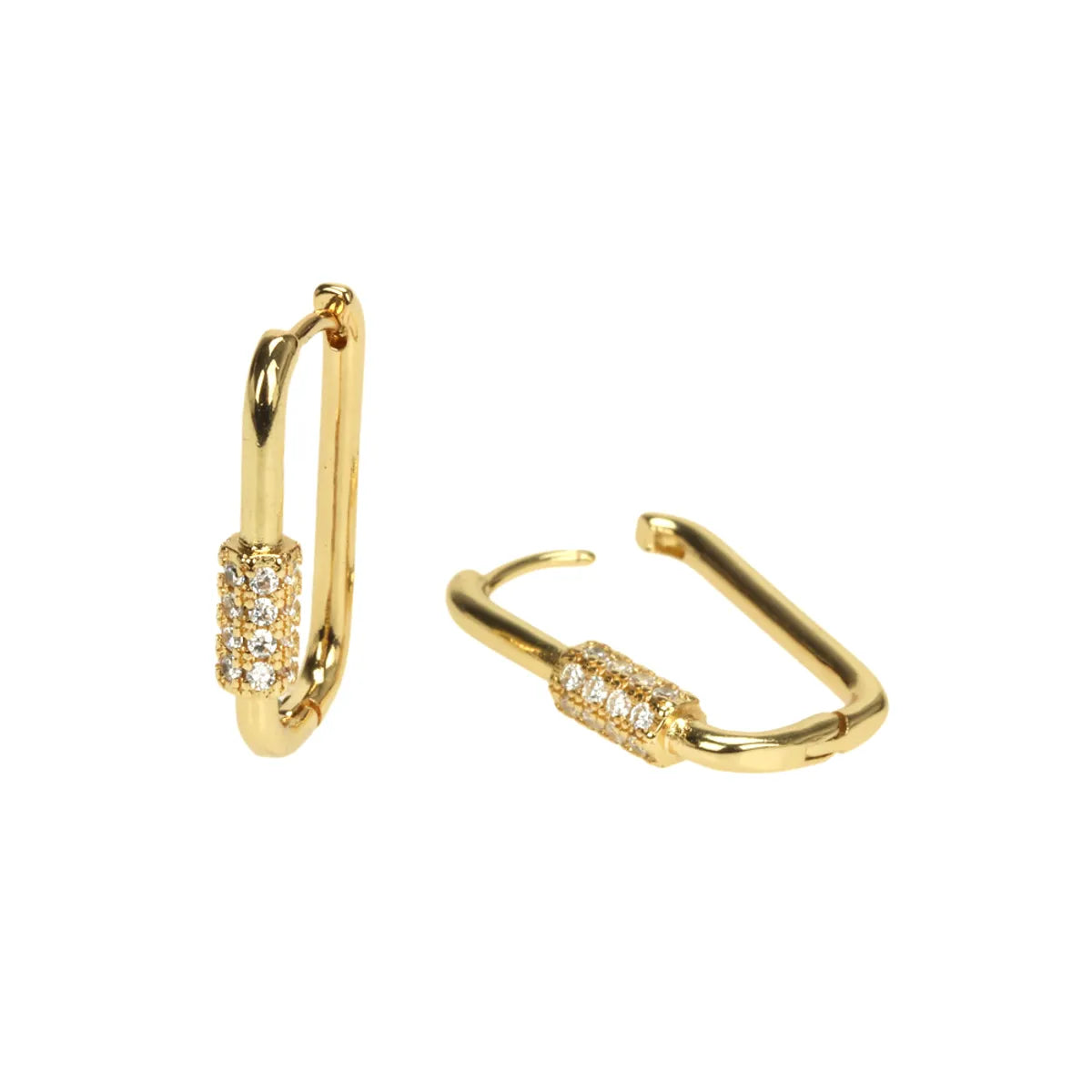 Fashion Rectangle Copper Hoop Earrings Gold Plated Zircon Copper Earrings