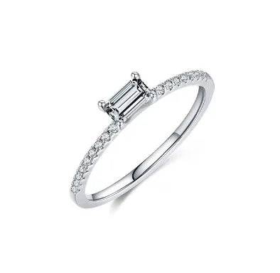 Fashion Rectangle Silver Inlay Zircon Rings 1 Piece