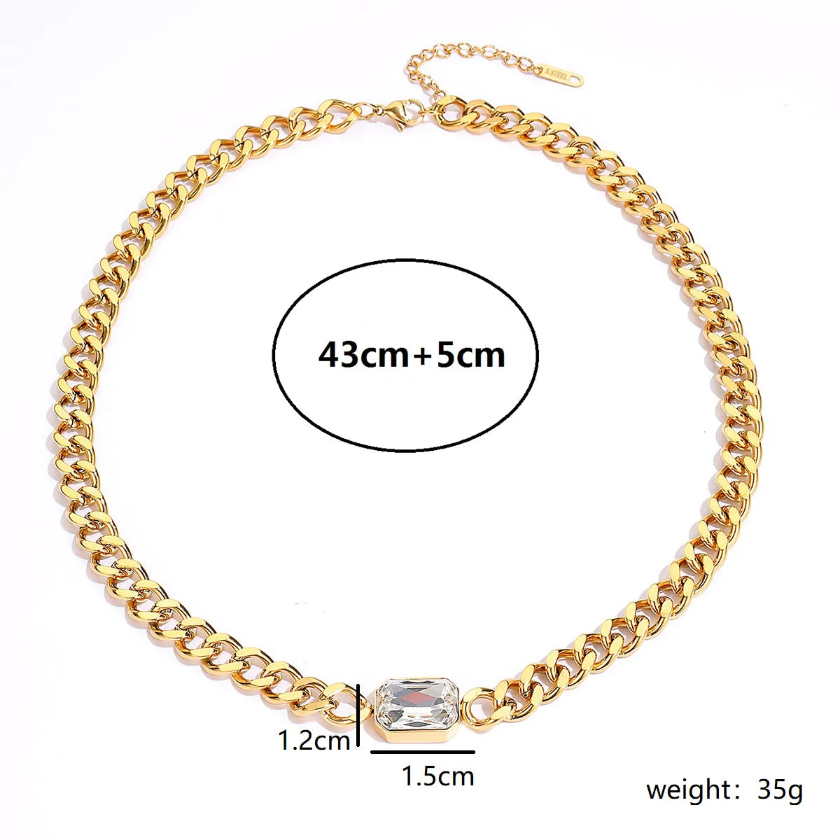 Fashion Rectangle Stainless Steel Plating Zircon 18k Gold Plated Necklace