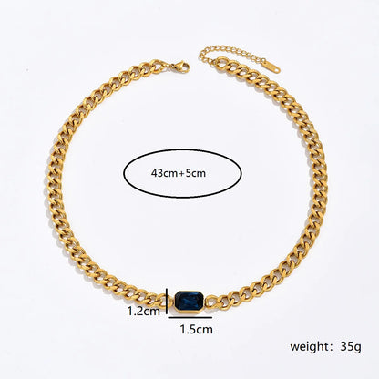 Fashion Rectangle Stainless Steel Plating Zircon 18k Gold Plated Necklace