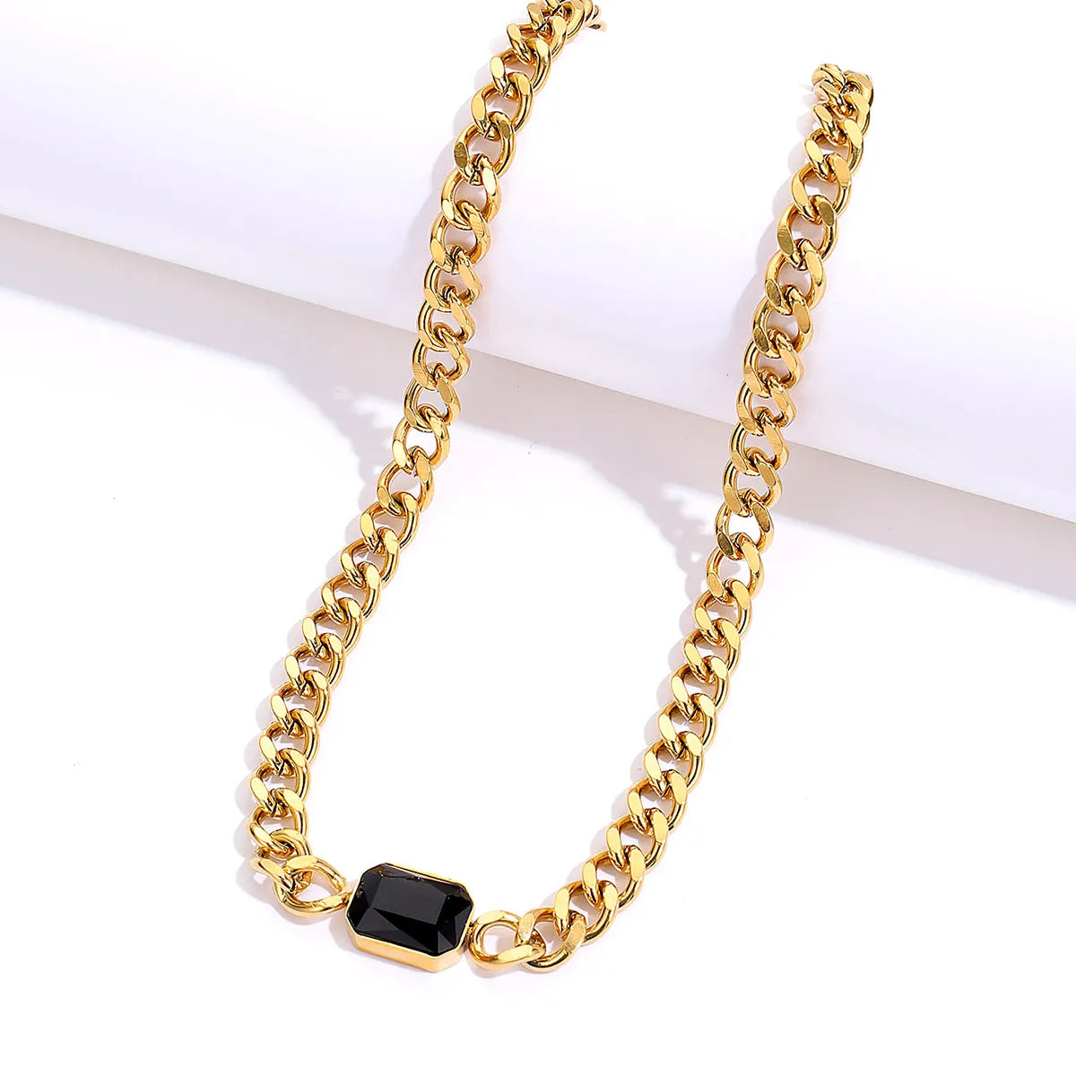 Fashion Rectangle Stainless Steel Plating Zircon 18k Gold Plated Necklace