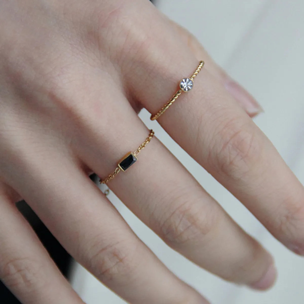 Fashion Rectangle Titanium Steel Inlaid Zircon Rings