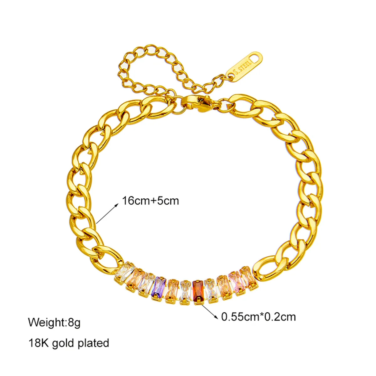 Fashion Rectangle Titanium Steel Plating Zircon Bracelets