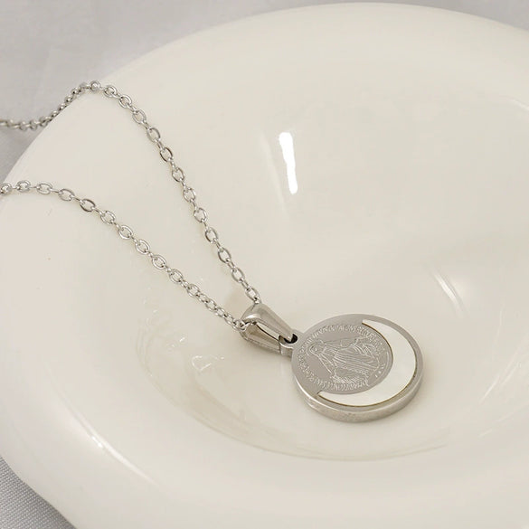 Fashion Religious Titanium Steel Geometric Round Pendant Necklace For Men And Women