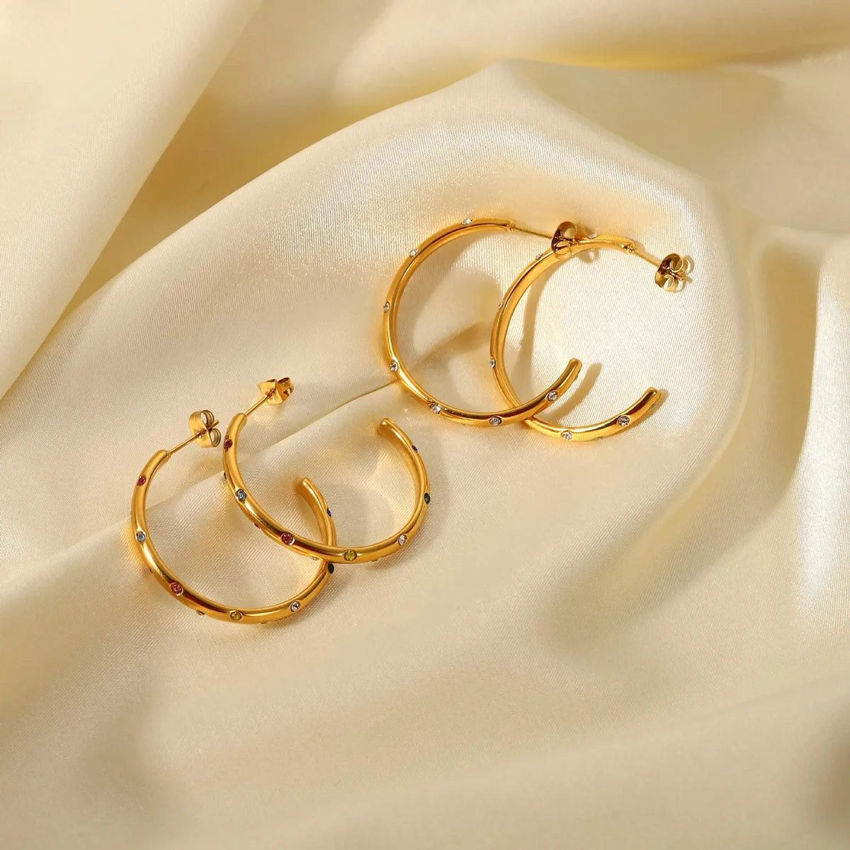 Fashion C Shape Plating Stainless Steel Zircon Gold Plated Earrings