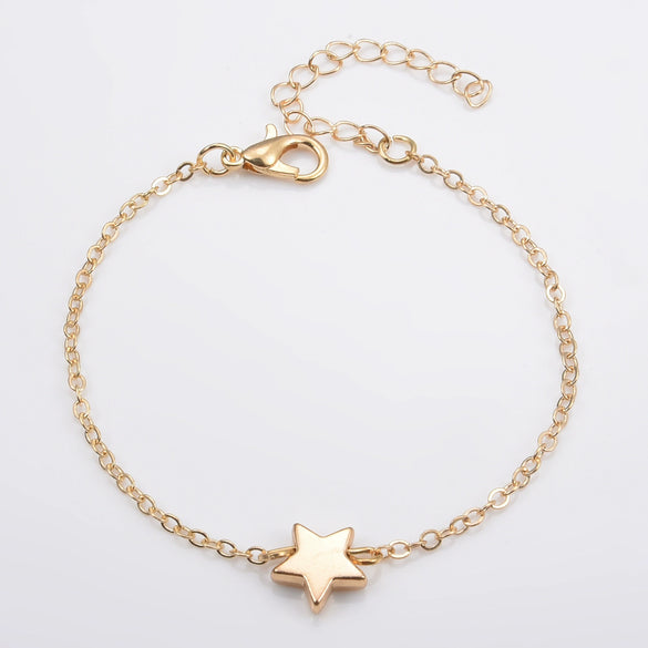 Fashion Retro Allmatch Alloy Fivepointed Star Chain Bracelet For Women With Electroplating Design