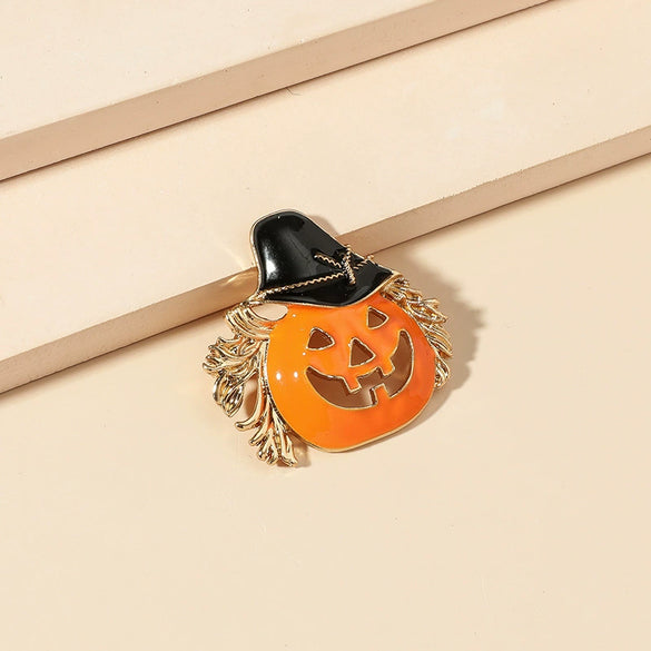 Fashion Retro Alloy Pumpkin Hat Brooch With Dripping Oil Finish Geometric Exaggerated Pin For Women And Unisex
