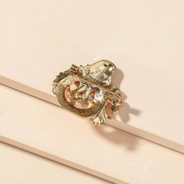 Fashion Retro Alloy Pumpkin Hat Brooch With Dripping Oil Finish Geometric Exaggerated Pin For Women And Unisex
