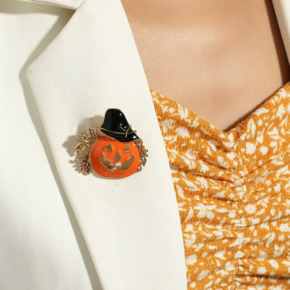 Fashion Retro Alloy Pumpkin Hat Brooch With Dripping Oil Finish Geometric Exaggerated Pin For Women And Unisex
