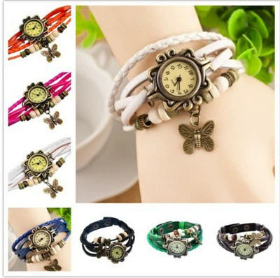 Fashion Retro Butterfly Pendant Bracelet Watch Stainless Steel