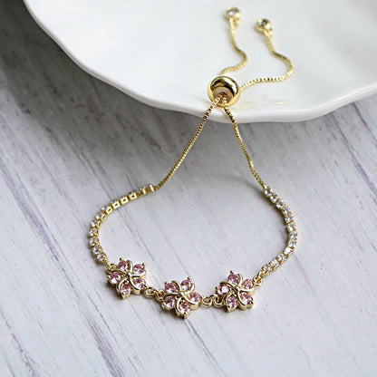 Fashion Retro Color Diamond Flowers Adjustable Bracelet