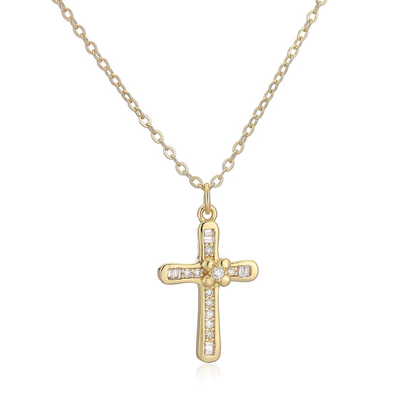 Fashion Retro Copper Geometric Cross Pendant Necklace For Women