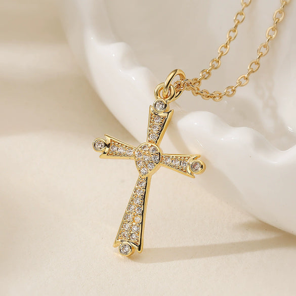 Fashion Retro Copper Geometric Cross Pendant Necklace For Women