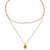 Fashion Retro Doublelayer Pearl Facet Gemstone Inlaid Oval Geometric Pendant Stainless Steel Necklace Electroplated