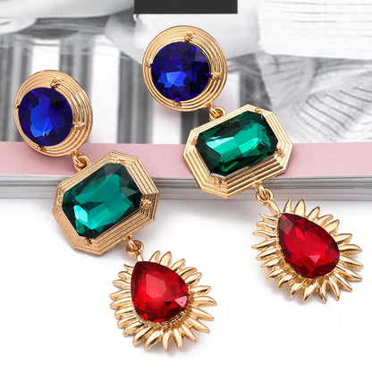 Fashion Retro Exaggerated Geometric Color Diamond Earrings