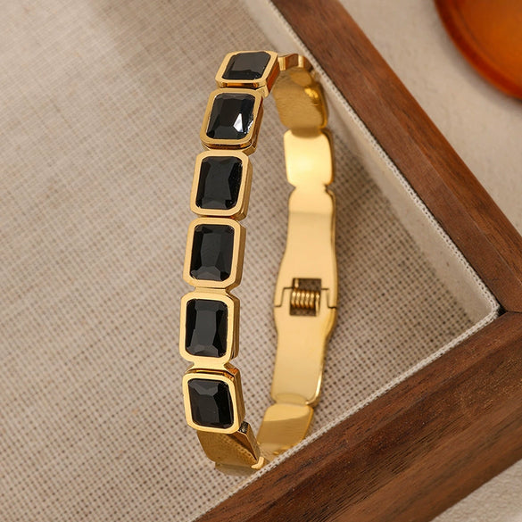 Fashion Retro Geometric Diamond Bracelet Stackable Stainless Steel Jewelry Electroplated Vintage Style