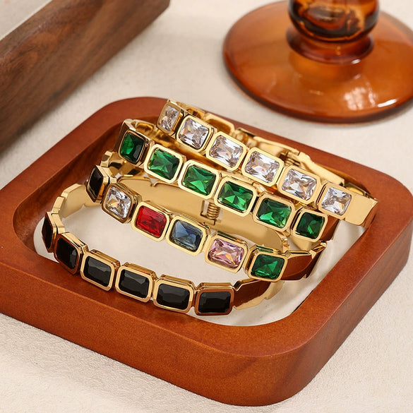 Fashion Retro Geometric Diamond Bracelet Stackable Stainless Steel Jewelry Electroplated Vintage Style