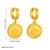 Fashion Retro Geometric Pattern Medallion Coin Pendant Stainless Steel Earrings Gold Plated