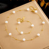 Fashion Retro Geometric Round Pearl Stainless Steel Goldplated Chain Accessories Bracelet Necklace