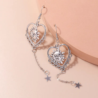 Fashion Retro Geometric Sun Heart Shaped Long Earrings