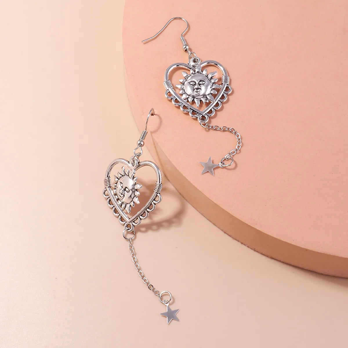 Fashion Retro Geometric Sun Heart Shaped Long Earrings