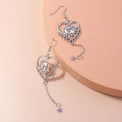 Fashion Retro Geometric Sun Heart Shaped Long Earrings