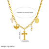 Fashion Retro Gold Plated Stainless Steel Oval Cross Pearl Pendant Necklace With Doll Pattern For Women