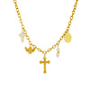 Fashion Retro Gold Plated Stainless Steel Oval Cross Pearl Pendant Necklace With Doll Pattern For Women