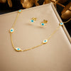 Fashion Retro Goldplated Stainless Steel Jewelry Set With Blue Eye Design Necklace And Earrings
