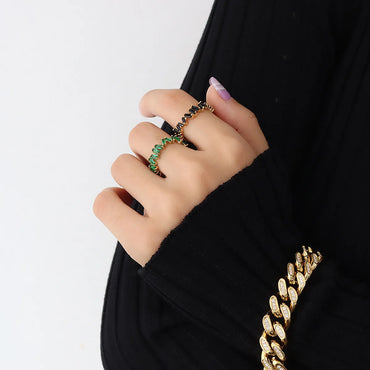 Fashion Retro Green Black Zircon Copper Ring