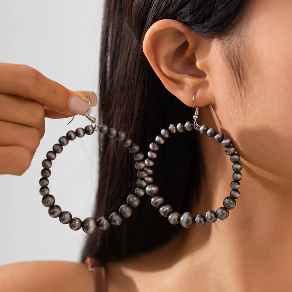 Fashion Retro Handmade Imitation Turquoise Geometric Circle Earrings For Women Stainless Steel Ear Needle Ccb Material