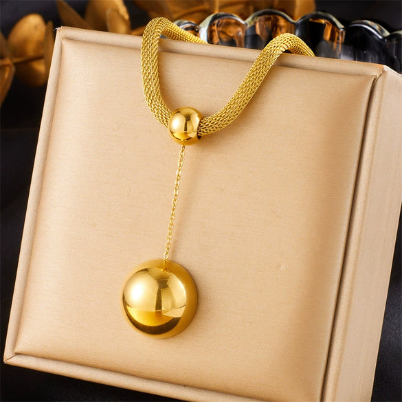Fashion Retro Highend Stainless Steel Semicircle Earrings Necklaces Set With Goldplated Treatment