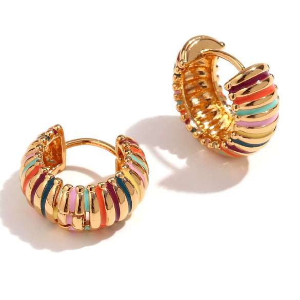 Fashion Retro Highend Women's Stainless Steel 18K Gold Plated Earrings With Geometric Pattern