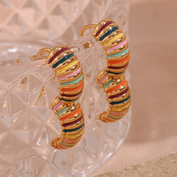 Fashion Retro Highend Women's Stainless Steel 18K Gold Plated Earrings With Geometric Pattern