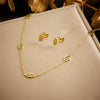 Fashion Retro Hollow Palm Stainless Steel Chain Earrings Necklace Twopiece Set With Electroplating