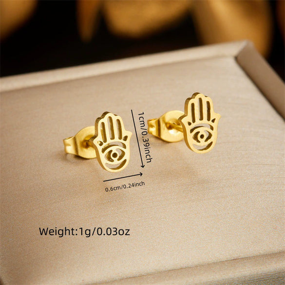 Fashion Retro Hollow Palm Stainless Steel Chain Earrings Necklace Twopiece Set With Electroplating