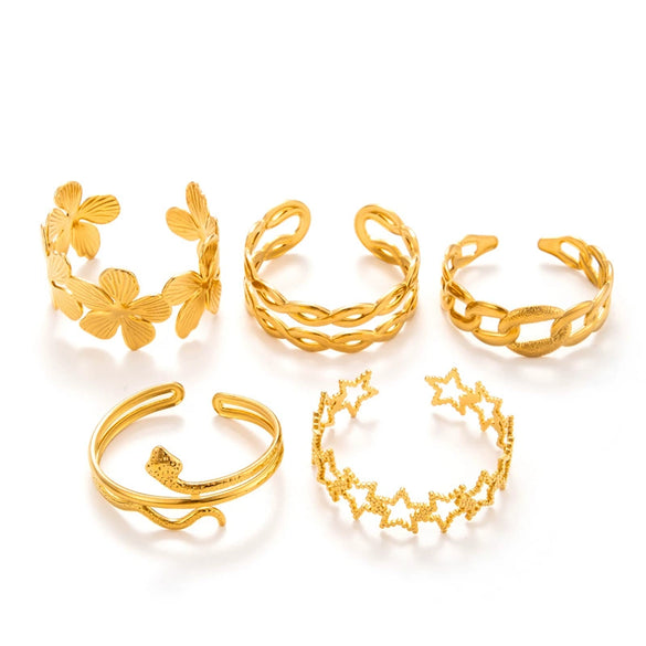 Fashion Retro Hollow Star Snake Shaped Titanium Steel Opening Adjustable Bracelet With Electroplating