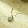 Fashion Retro Light Luxury Natural Stone Stainless Steel Women's Pendant Clavicle Chain Set With Gems