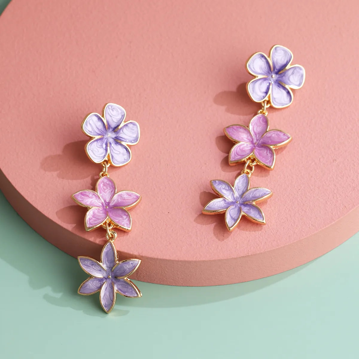 Fashion Retro Lilac Oil Drop Flower Earrings Three Earrings Personalized Earrings Wholesale Gooddiy