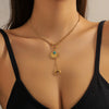 Fashion Retro Long Tassel Moon Pendant Stainless Steel Fanshaped Women's Chain Necklace With Electroplating Treatment