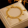 Fashion Retro Metal Hollow Butterfly Diamond Pendant Titanium Steel Double Layer Chain Bracelet For Women With Electroplating