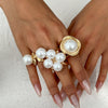 Fashion Retro Metal Imitation Pearl Geometric Style Ring Set With Electroplating And Button Joint