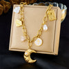 Fashion Retro Multielement Pendant Goldplated Stainless Steel Star Pattern Chain Women's Necklace