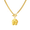 Fashion Retro Ot Buckle Side Chain Flower Pendant Stainless Steel Jewelry Necklace Gold Plated