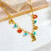 Fashion Retro Pendant Chain Necklace Stainless Steel With Red Oil Dropping Round Hollow Cross Love Lock Leaf And Heart Shapes Electroplating