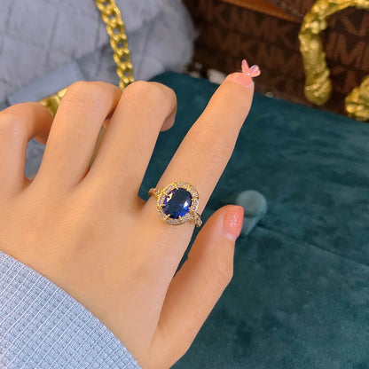 Fashion Retro Rings Royal Blue Jewelry Spinel Sapphire Opening Copper Ring