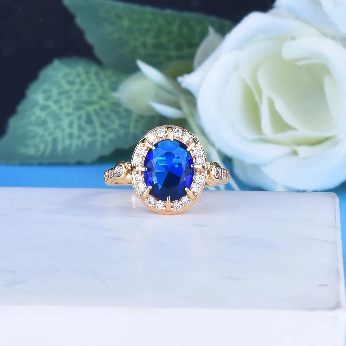 Fashion Retro Rings Royal Blue Jewelry Spinel Sapphire Opening Copper Ring