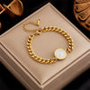 Fashion Retro Round Card Carving Queen Portrait Titanium Steel Electroplated Women's Bracelet